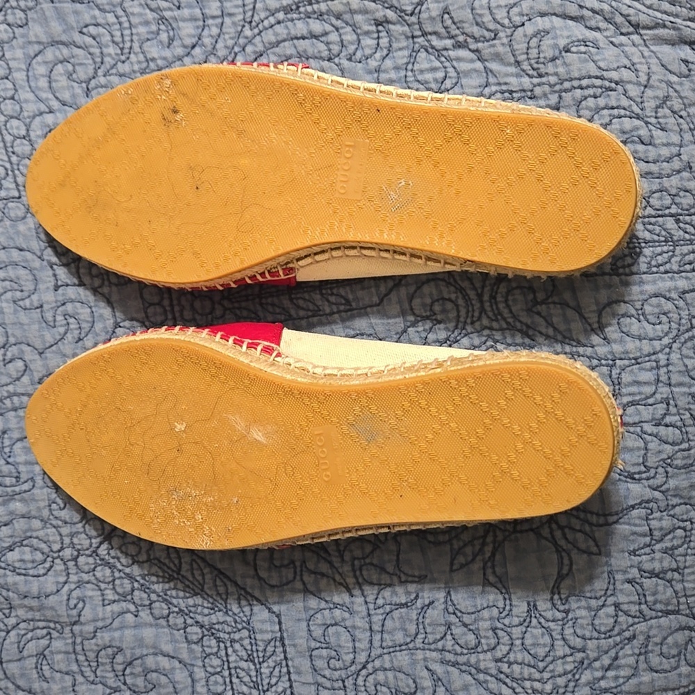 Gucci Red and Cream GG Leather and Canvas Espadrilles Size 6.5 - Picture 7 of 8